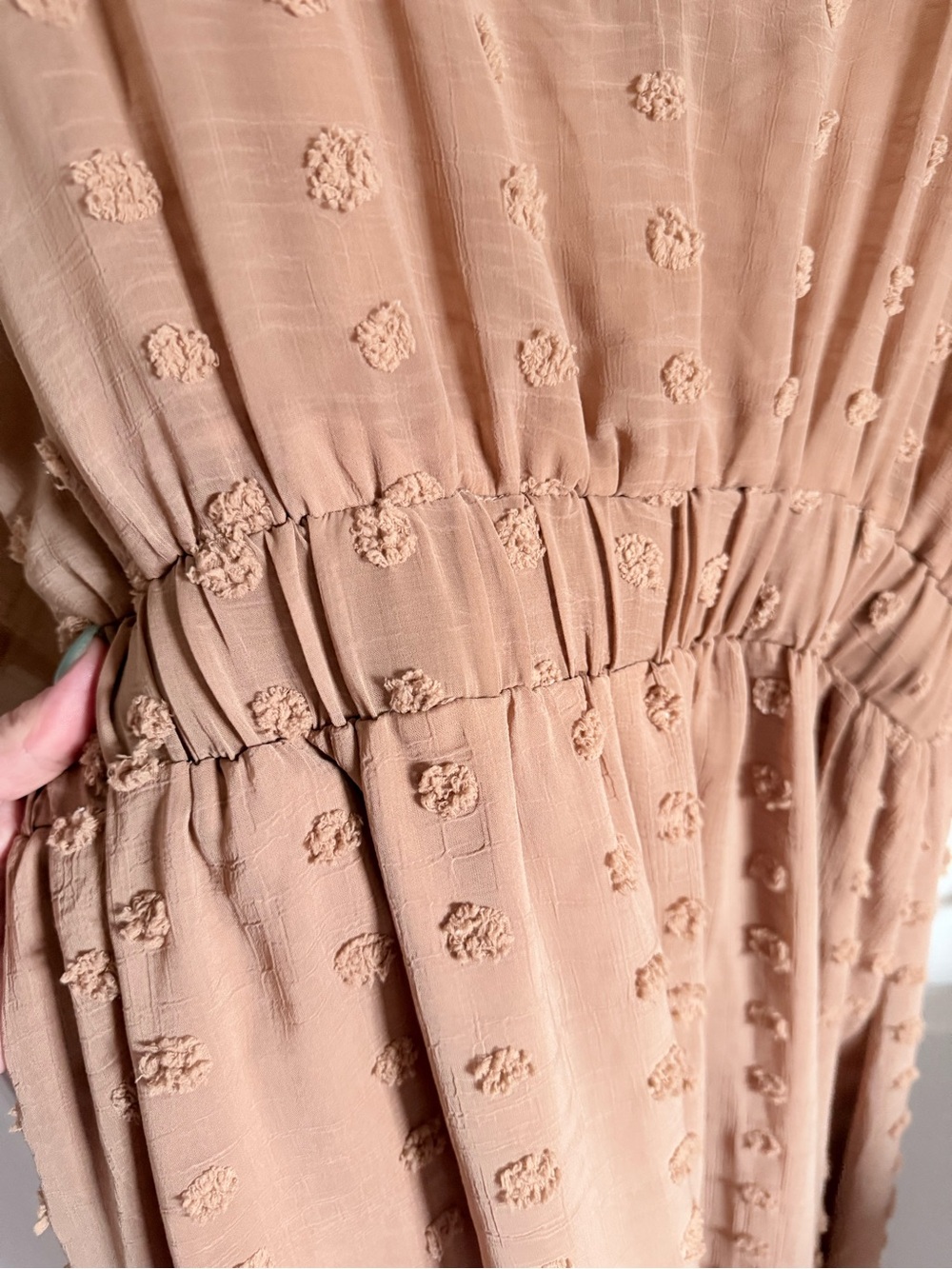 ARULA Apricot Boho Textured Maxi Dress Flutter Sleeve Cinch Waist Summer Dress - Picture 5 of 7